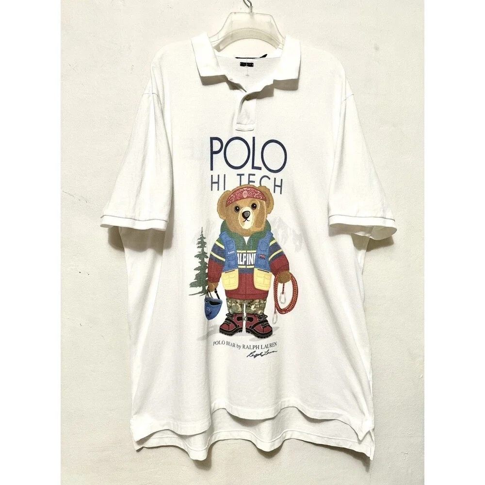 Polo Hi Tech Bear Ralph Lauren White Collard Polo Shirt XXL TTG Classic Fit